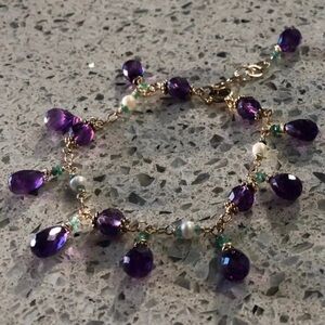 New Genuine Natural African Amethyst Brazilian Emerald Pearl Bracelet